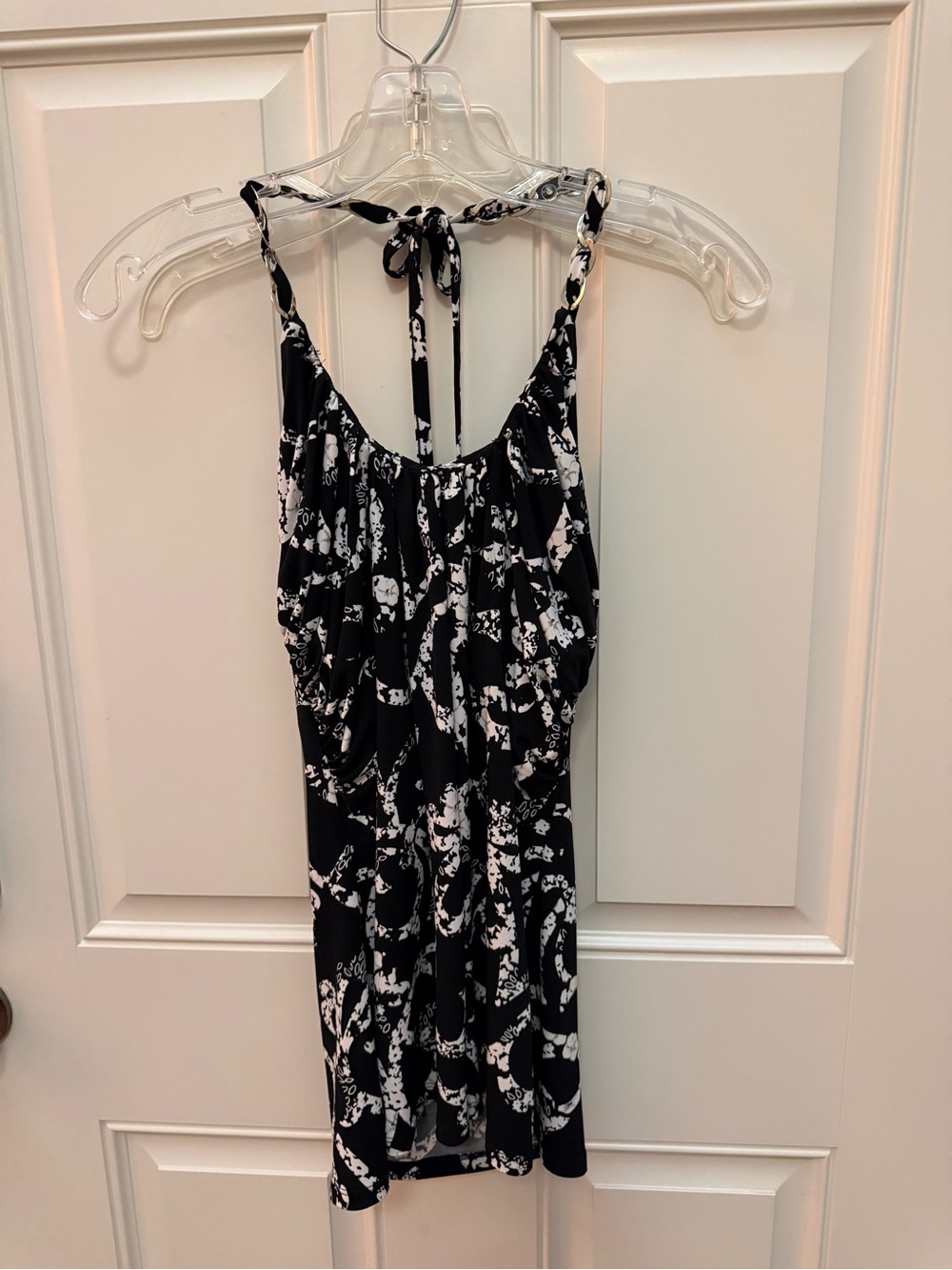 White House Black Market Black and White Printed Halter Tank